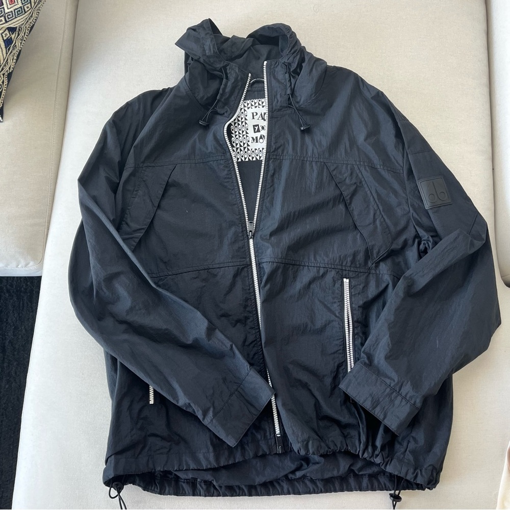 Moose knuckles black white hooded windbreaker STEREOS ANORAK JACKET